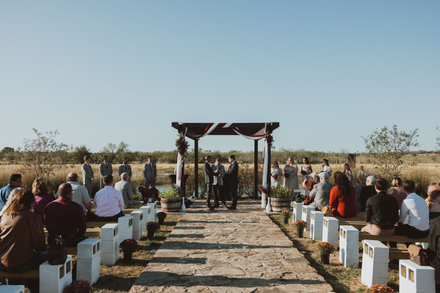 An outdoor wedding ceremony at Enchanted Ranch